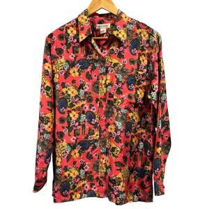 Vintage BOGARI 100% Silk Floral Pink Multi-color Button Down Shirt, Size Medium